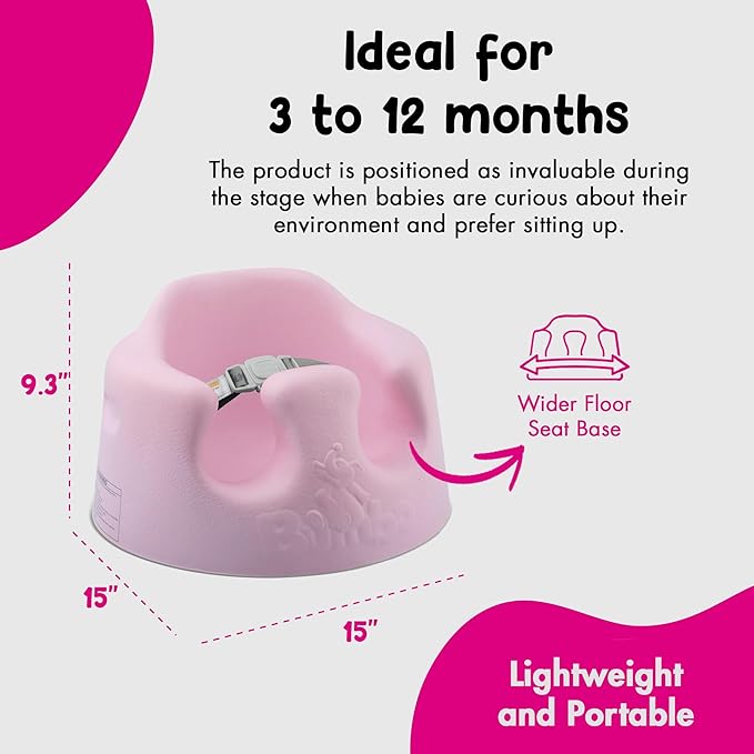 Bumbo Infant Floor Seat Baby Sit Up Chair and Sitting Support for 3 to 12 Months Old with 3 Point Adjustable Safety Strap, 2 Pack, Cradle Pink