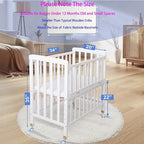 Baby Bassinets Bedside Sleeper - Portable Pine Wood Bedside Bassinet,6 Heights Small Mini Crib with Mattress,Space-Saving Design Baby Crib for Newborns,White