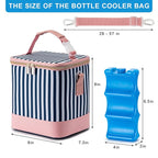 Breastmilk Cooler Bag with Ice Pack Fits 6 Baby Bottles Up to 9 Ounce, Baby Bottle Bag with Shoulder Strap for Nursing Mom Daycare, Straps