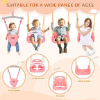 4-in-1 Swing Set & Baby Jumper and Bouncer for Toddler, Heavy Duty Baby Swing Set with Foldable Metal Stand for Indoor & Outdoor Play, Adjustable Swingset for Toddler (Pink)