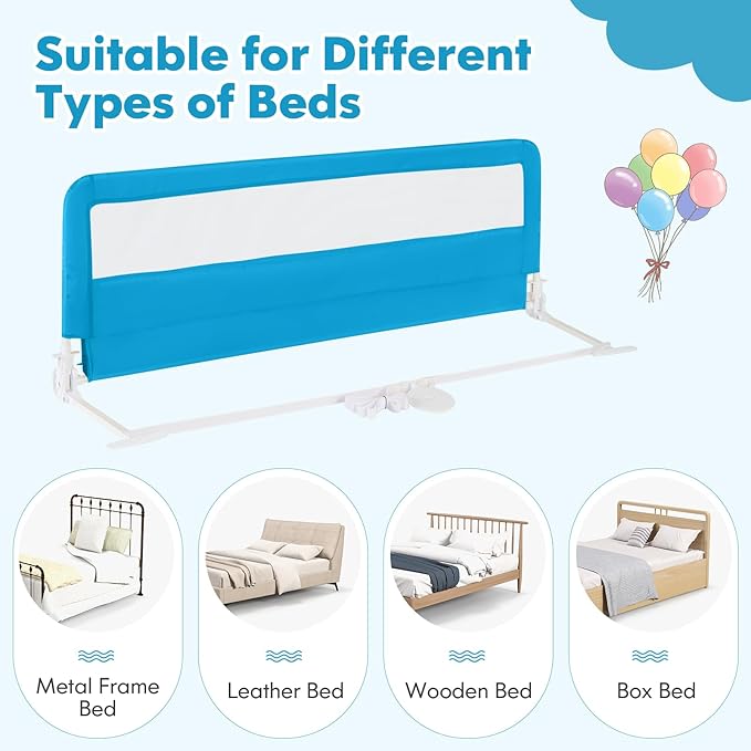 Costzon Bed Rail for Toddlers, 2 PCS Extra Long Swing Down Safety Bed Guards w/Straps for Convertible Crib, Kids Twin, Double, Full Size, Queen & King Bed, Folding Bed Rails for Baby (59-Inch, Blue)