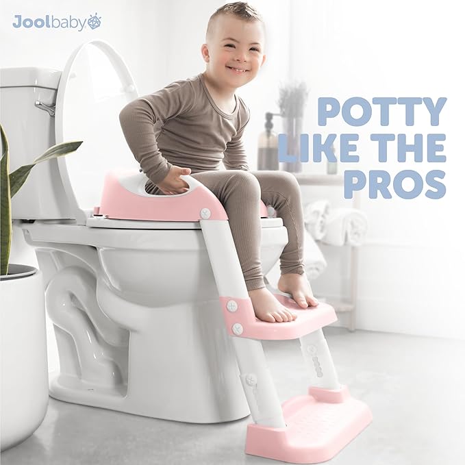 Jool Baby Potty Training Seat with 2 Step Ladder for Toddlers - Splash Guard, Adjustable Height (Pink)