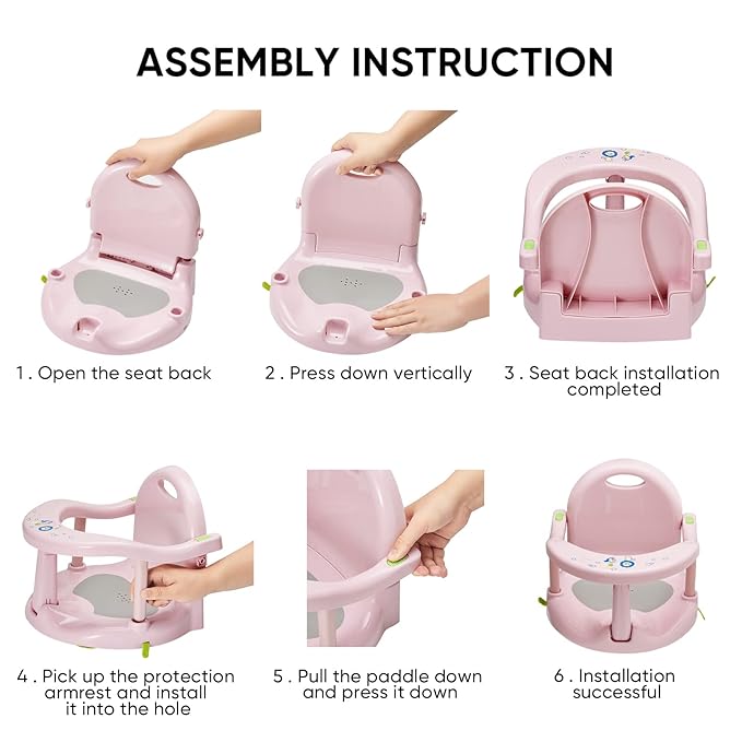 Newborn Infant Baby Bath Seat, Non-Slip Infants Baby Bath Chair for Bathtub, Cute Shape Baby Shower Chairs for Tub Sitting up, Surround Bathroom Seats for Baby 6-18 Months (Prince Pink)