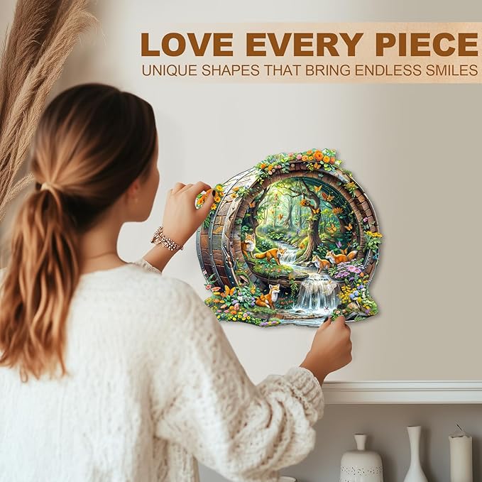 Wooden Puzzles for Adults, Fox Wooden Jigsaw Puzzle for Adults, 100 Piece Unique Animal Shape Wood Puzzles Adult, Birthday Party Gifts for Friends & Family Leisure Time Game Home Decor (S-8.5*8.1in)