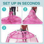 Alvantor Pop Up Playpen- 7'x7'x44”Baby Playpens Large Kids Play Tent Portable and Foldable Playpen Indoor/Outdoor Play Yard with Protective Mesh, UV SPF 50+ Sunshade, and Soft Foam Floor, Pink