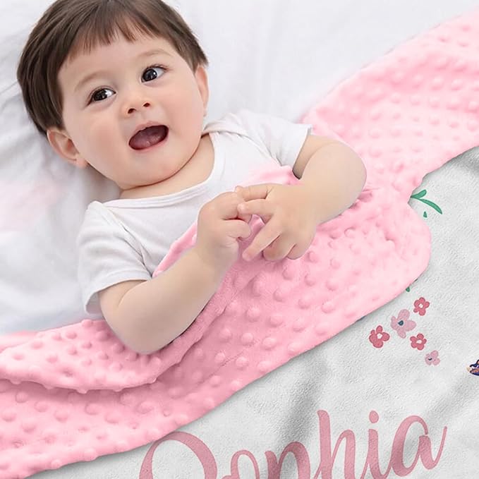 Personalized Baby Blankets for Girls, Custom Name Pink Butterfly Pattern Baby Blanket, Soft Minky Dot Blanket for Newborns and Toddlers, Ideal for Baby Showers Christmas Brithday Gifts