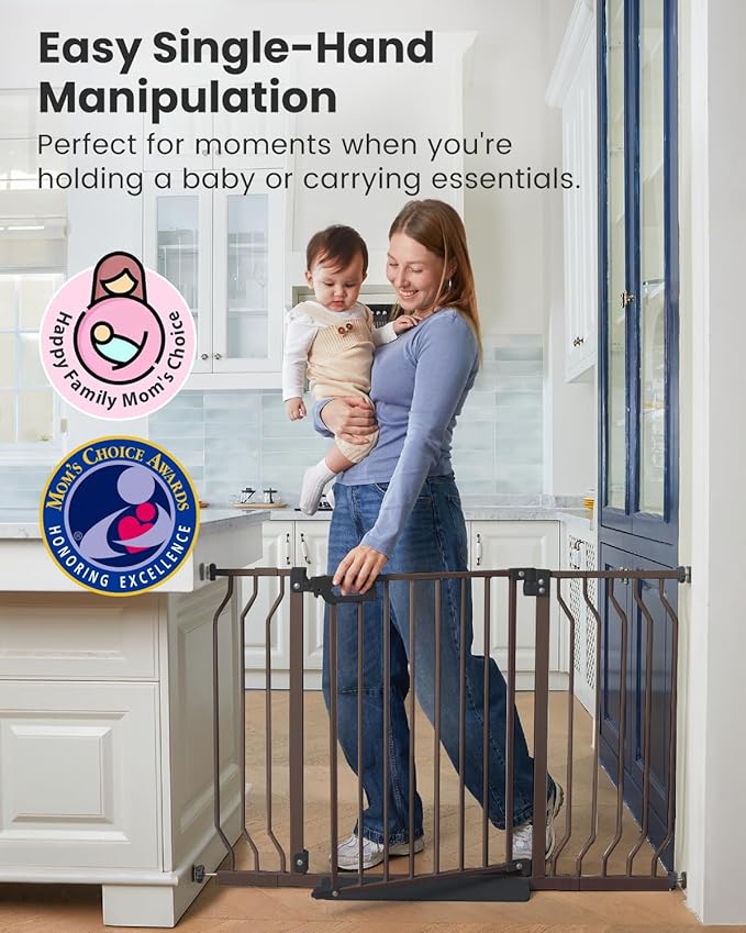 Mom's Choice-GROWNSY Baby Gate for Stairs, 30.5"-43" Pressure Mounted Pet Gate for Doorways-Auto Close Dog Gate for The House-Easy Installation & Walk Thru Wide Safety Gate