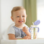 Evorie Tritan Spill Proof Toddler Straw Sippy Cup, 10 oz for Baby and Toddlers 1-3 Years Old, No Spill Straw Water Bottle with Removable Handles, Ideal for School, BPA-Free, Blue Rabbit