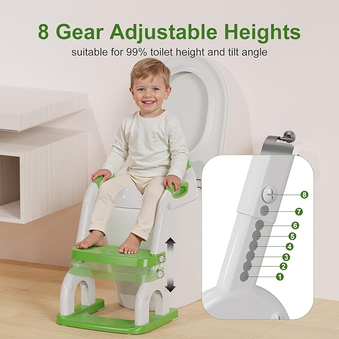 Potty Training Seat with Step Stool Ladder, Upgraded 2-in-1 Toddler Potty Training Toilet Seat with Non-Slip Step Splash Guard Handles and Waterproof Cushion, Toddler Potty Seat for Kids Boys Girls