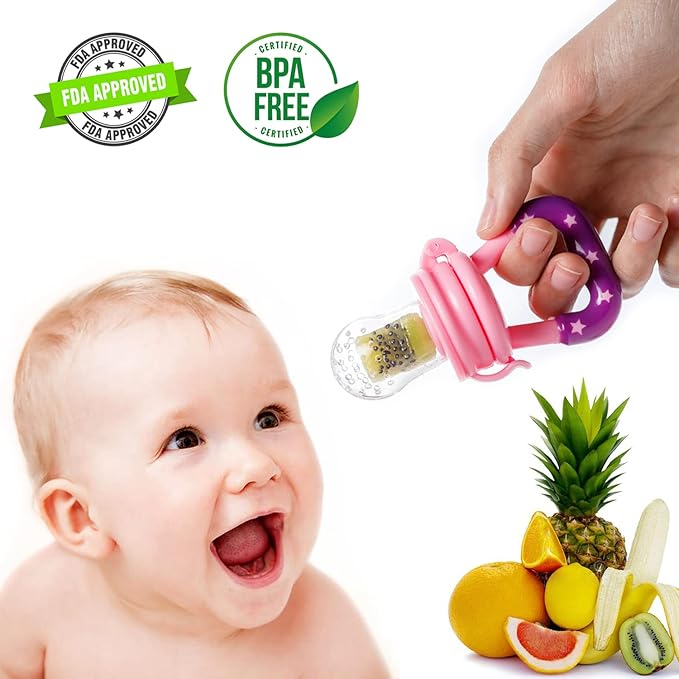 Baby Food Feeder/Fruit Feeder Pacifier Nibbler (2 Pack) - Infant Teething Toys | Silicone Feeder Baby | Mesh teethers for Babies | Baby Feeding Essentials | Frozen Breastmilk Teether (Green&Pink)