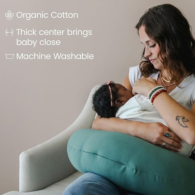 snuggle me Organic Nursing Pillow (New 2025 Design) | Bottle & Breastfeeding Pillow with Organic Cotton Cover & Fiberfill, Machine Washable Feeding Pillow, Newborn Essentials Must Haves (Moss) - v2