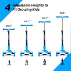 ZIFFY 3-Wheel Light-Up Kids Scooter, Kids Balance Scooter for Boys Girls with 20 Dynamic LED Lights, 4 Adjustable Height, Lean-to-Steer Design with Anti-Slip Wide Surface for Stability - Up to 110LBS