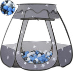 Baby Ball Pit for Toddler with 50 Balls, Kids Pop Up Play Tent for Girls, Princess Toys Gifts for Children Indoor & Outdoor Playhouse (Black: Gray/White/Babyblue, 109x90cm/50 Balls)