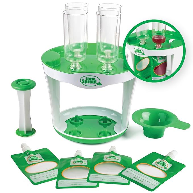 Baby Food Maker for Infants & Toddlers (11 Piece Set)- 4 6oz Food Squeeze Purees at Once w/Fill Station, Pouches, Funnel, Tubes & Plunger- Dishwasher Safe & BPA Free for Semi-Solid Food, Gift