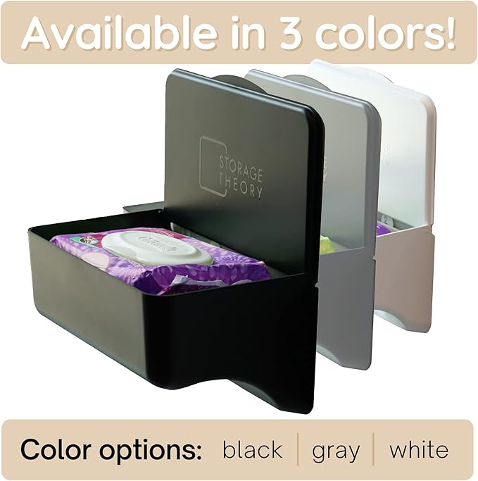 Wipe Holder for Bathroom – Adhesive Wall Mount Organizer for Wet Wipes – Bathroom Toilet Wipes Shelf & Baby Wipe Holder Dispenser, Organize Feminine Products – Black, 1 Pack