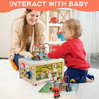 Wooden Activity Cube 7-in-1 Montessori Toys for 1+ Year Old Boys Girls Educational Learning Toys for Toddlers Age 1-2 One Year Old First Birthday Gift Bead Maze Magnetic Trains Track Shape Sorter