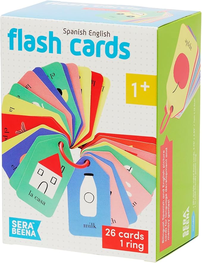 Spanish English Flash Cards - Bilingual Toddler First Words Flashcards – 26 Educational, Colorful, Double-Sided Vocabulary Cards – Sight Words for Toddler Games, ESL Kids & Preschoolers