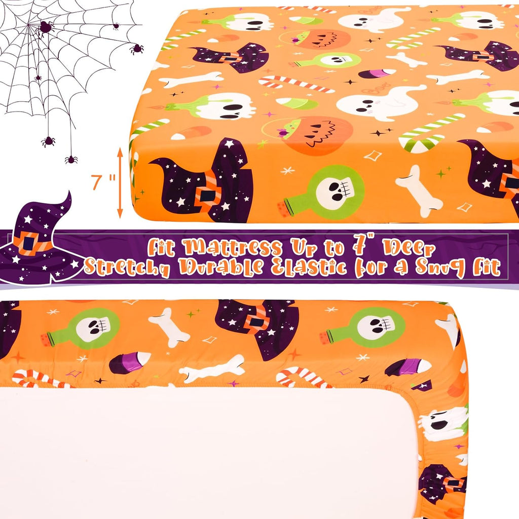 UOMNY Halloween Pumpkin Crib Sheet for Boys Girls Halloween Fitted Crib Sheets for Standard Crib 52 X 28 Inch Toddler Crib Mattresses Sheet, Purple Hat