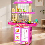 Pretend Play Kitchen Toys for Kid Ages 2-6 4-8, 2 Sided Kitchen Toys with Light, Sound and Spraying, Sink Toy Accessories, Cooking Stoves, Food Toys for Toddlers 1-3 3-5 Boys Girls 6-12 (Pink)