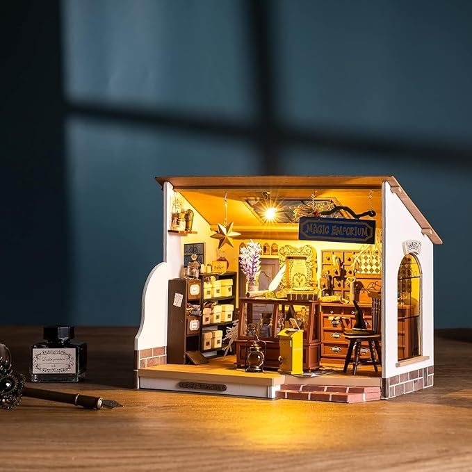 Rolife DIY Miniature House Kit Magic House, Tiny House Kit for Adult to Build, Mini House Making Kit with Furniture, Halloween for Family and Friend (Kiki's Magic Emporium)