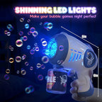 Eaglestone 2 Bubble Gun for Kids, Light Up Bubble Machine for Toddlers, 8 Hole Blower with 4 Refill, Automatic Bubble Maker for Bubble Blaster,Outdoor Toys, Birthday,Christmas Party Favor Gift