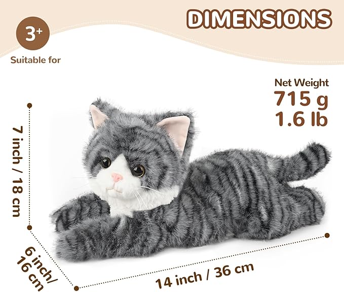 Gray Tabby Cat Stuffed Animals, Microwavable Stuffed Animal Adorable Fluffy Cat Plush for Warmth & Comfort, Heatable & Coolable Lavender Scent Cat Toys, Cute Soft Plushies Cat Gifts for Kids & Adults