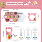 Baby Fruit Food Feeder & Breastmilk Popsicle Molds for Teething Relief, Baby Feeding Sets, 1 Freezer Tray with Lid & 1 Teether Toy & 1 Silicone Teething Pacifier Feeder, Extra Food Pouches (Pink)