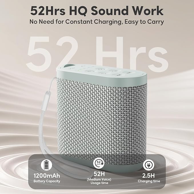 Portable White Noise Machine for Sleeping, Travel & Hotel - 52-Hour Lasting Mini Noise Machine with 21 Quality Non-looping Sounds, Headphone Jack, Memory, Timer for Adults (Green)