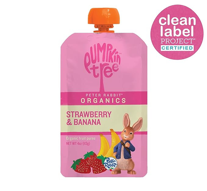 Pumpkin Tree Peter Rabbit Organics Strawberry and Banana Pure Fruit Snack, 4 Ounce (Pack of 10)