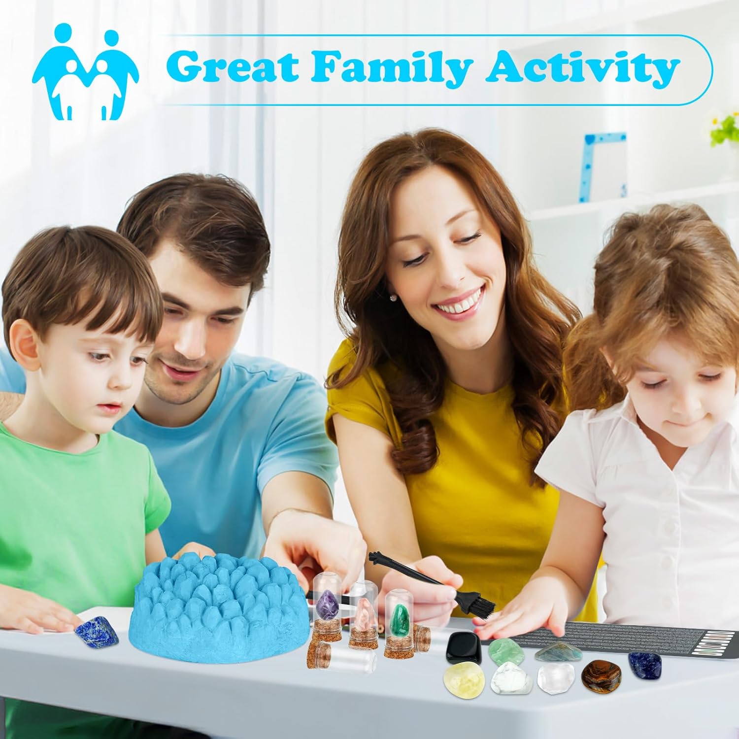 Gemstone Dig Kit (Unique Shape),Great STEM Science Kit for Kids- Excavate Your Own 16 Real Gemstones,Educational DIY Toys,Gem Digging Kit,Archaeology Geology Gifts for Boys & Girls Ages 6+