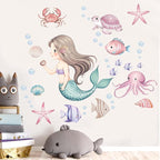 Mermaid Wall Stickers for Girls Bedroom: Peel and Stick Under The Sea Turtle Marine Ocean Fish Starfish Shell Wall Decals - Baby Nursery Girl Room Toddler Room - Kids Supplies Ages 1-12 Year