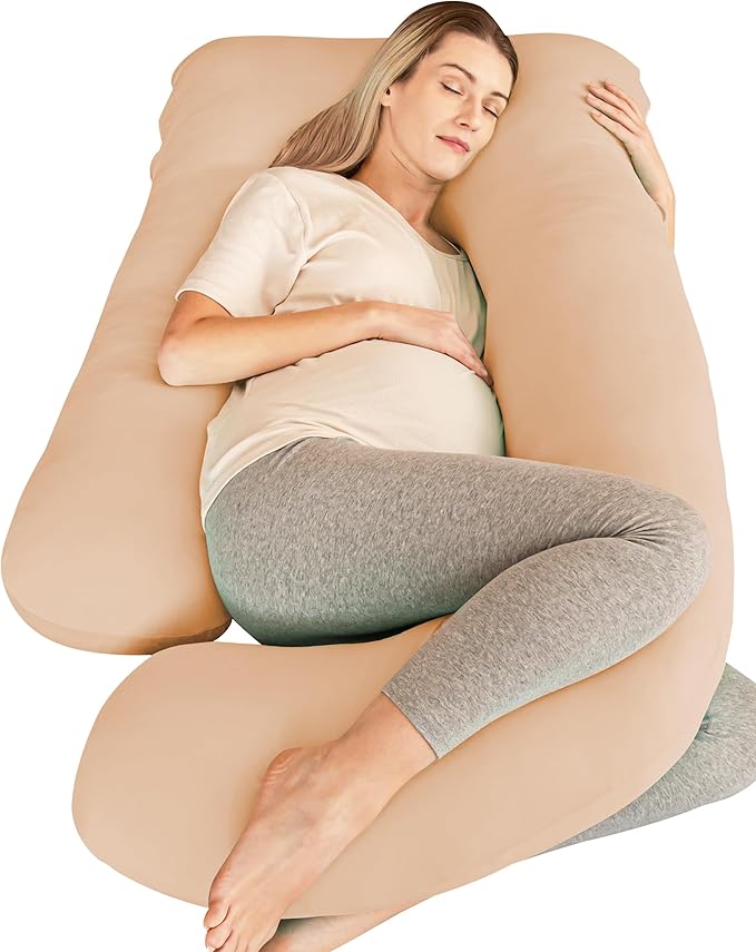 Cute Castle Cooling Cover Pregnancy Pillows, Soft U-Shape Maternity Pillow with Removable Cover - Full Body Pillows for Adults Sleeping - Pregnancy Must Haves - Jumbo 57 Inch - Brown
