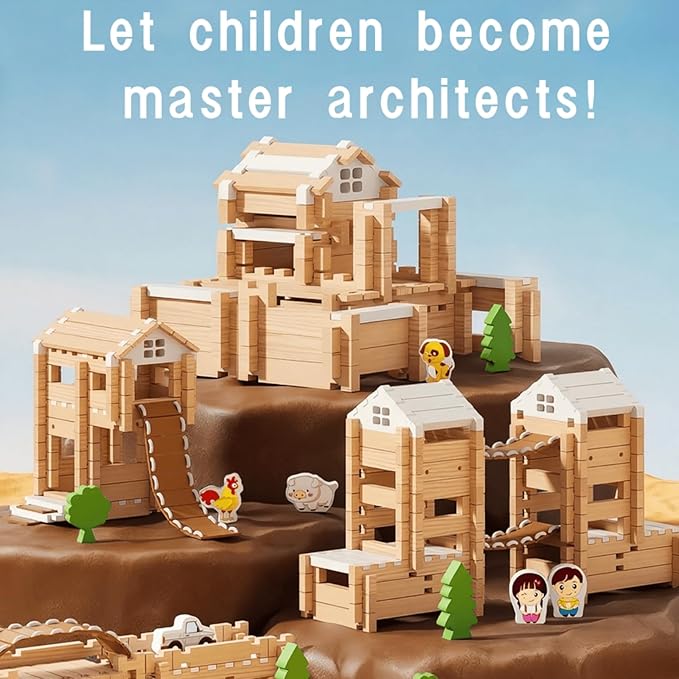 105Pcs Wooden Building Blocks Construction Set for Kids Ages 3-8,Preschool Learning Toys for Toddlers, Boys & Girls Birthday Gift, Educational STEM Toy