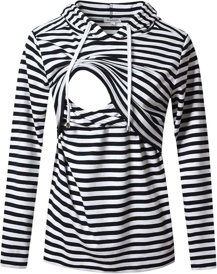 GINKANA Women's Nursing Hoodie Sweatshirt Long Sleeves Breastfeeding Maternity Tops Casual Clothes