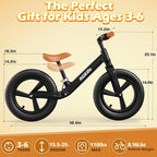 Ridego 12 or 14 Inch Balance Bike for Kids 2-6 Year Old,Lightweight Kids Bike with Adjustable Seat, Push Bicycle with Air Rubber Tires，Ride-on Toys Birthday Gift