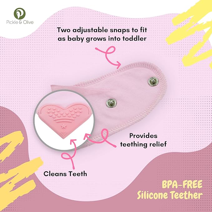 Baby Bandana Teething Bibs with Attached Silicone Teether - Set Of 4 - Solid Pinks