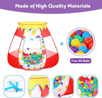 Baby Ball Pit for Toddler with 50 Balls, Kids Pop Up Play Tent for Girls, Princess Toys for Children Indoor & Outdoor Playhouse with Carry Bag (Red: 7 Bright Colors, 109x90cm/50 Balls)