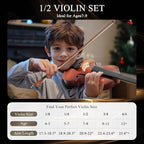 1/2 Beginner Violin Kit for Kids,Complete Violin Set with Case, Bow, Rosin,Natural