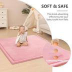 Baby Play Mat for Floor,1.3" Thick Elasti-Foam 50x50 Playpen Mat for Toddlers Infant Kids,Water-Repellent Soft Coral Velvet Tummy Time Mat,Non Slip Crawling Mat,Tatami Mat(Pink)