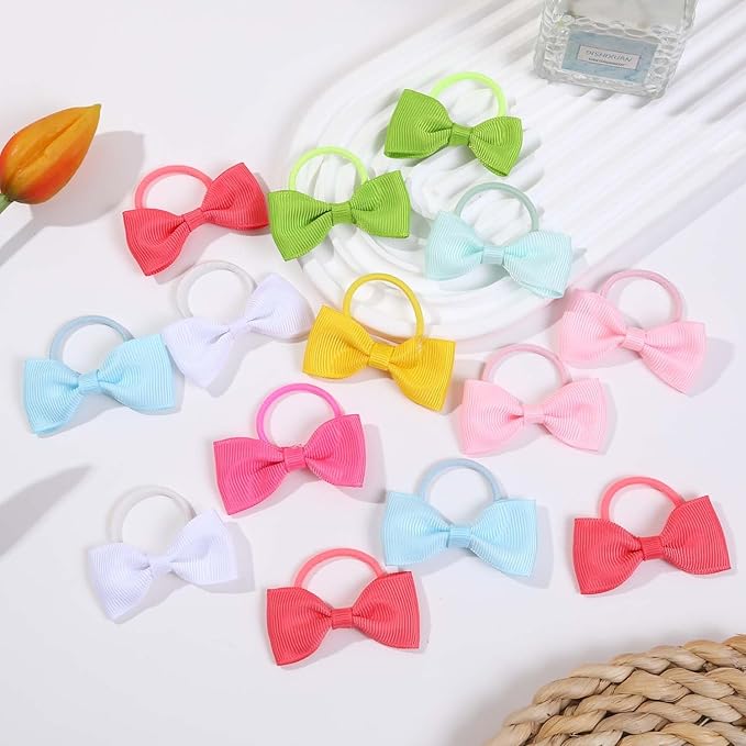 40pcs baby hair ties with Bows Elastic Ponytail Holders Small Hair Accessories for Kids Toddlers Infants. (Mixed color 1)