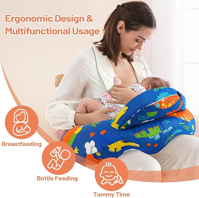 Nursing Pillow for Breastfeeding, Breastfeeding Pillows for More Support for Mom and Baby, Machine Washable, Navy Blue