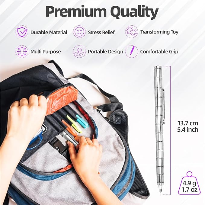 Magnetic Fidget Pen Toys - Multifunctional Writing Novel Pen for Friends, Kids, Boys, Girls, Teens 8 9 10 11 12, Office Teacher Birthday Party Gifts, Stress & Anxiety Relief(Silver)