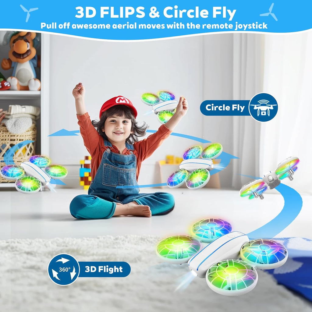 RC Drone for Kids and Beginner, Small RC Quadcopter with Lights and 3D Flip, Altitude Hold, Headless Mode, Propeller Full Protect, Easy to Fly Toys Drone for Kids Boys and Girls Gift (White)