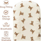 Little Jump Organic Cotton Muslin Baby Lounger Covers, 2 Pack, Soft Removable Slipcovers for Newborn Infant Lounger, for Girls Boys, Coffee Checkered (Teddey Bears & Kakhi)