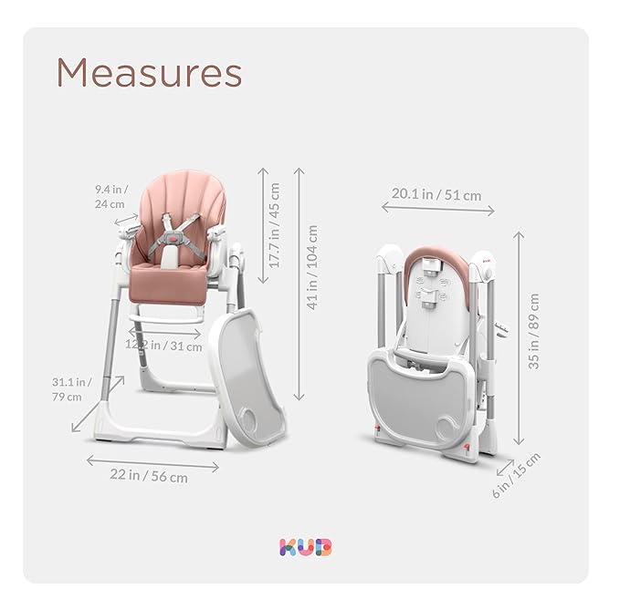 KÜB 3-in-1 Foldable Baby High Chair, 7 Height & 4 Recline Adjustable Seat & Tray for Easy Clean, 2 Locking Wheels, Multifunctional Infant High Chairs for Babies and Toddlers (Pink, with Toys)