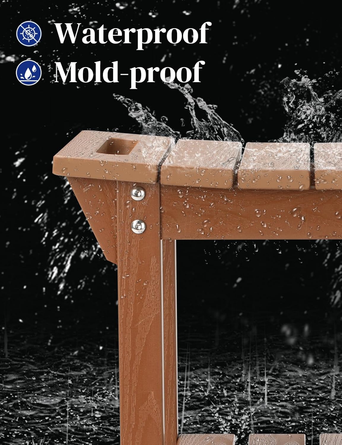 Waterproof Shower Bench, Poly Lumber Shower Stool for Shaving Legs, Shower Chair Seat with Storage Shelf and Handles, Bathroom Bench for Inside Shower, Non-Slip (Brown)
