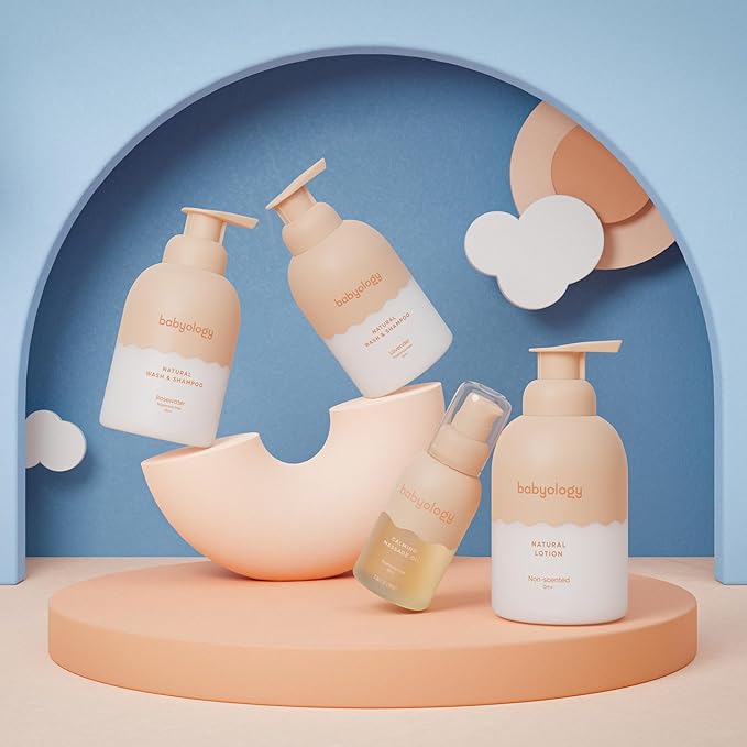 Babyology - 100% Edible Ingredients - All Natural Baby Wash and Shampoo Rose + Organic Baby Lotion SET - 12 FL OZ Good for Sensitive Skin or Eczema - Non Toxic - Fragrance Free (Set of 2)
