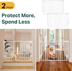 Cumbor 2 Pack 29.2-43" No Bottom Bar Baby Gate for Stairs, 2-in-1 Auto Close Dog Gate Indoor, Hardware Mounted Pet Gate for Doorways with Large Walk Thru Door, Child-Proof Safety Gate for Kids (White)