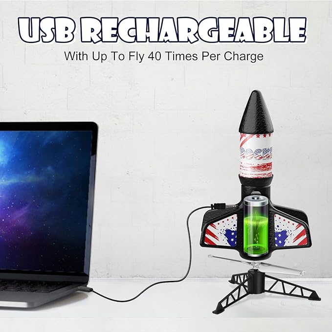 Rocket Launcher for Kids, Self Launching Motorized Air Rocket Toy, Outdoor Toys for Ages 8-12, Model Rockets with Parachute Safely Land, Spaceship Launch up to 200 ft Birthday Gifts for Boys