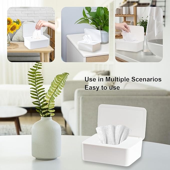 1 Pcs Diaper Wipes Dispenser, Refillable Wipe Container, Wipe Container with Sealing Design Lid, Keep Wipes Fresh,Wet Wipes Cases (White)